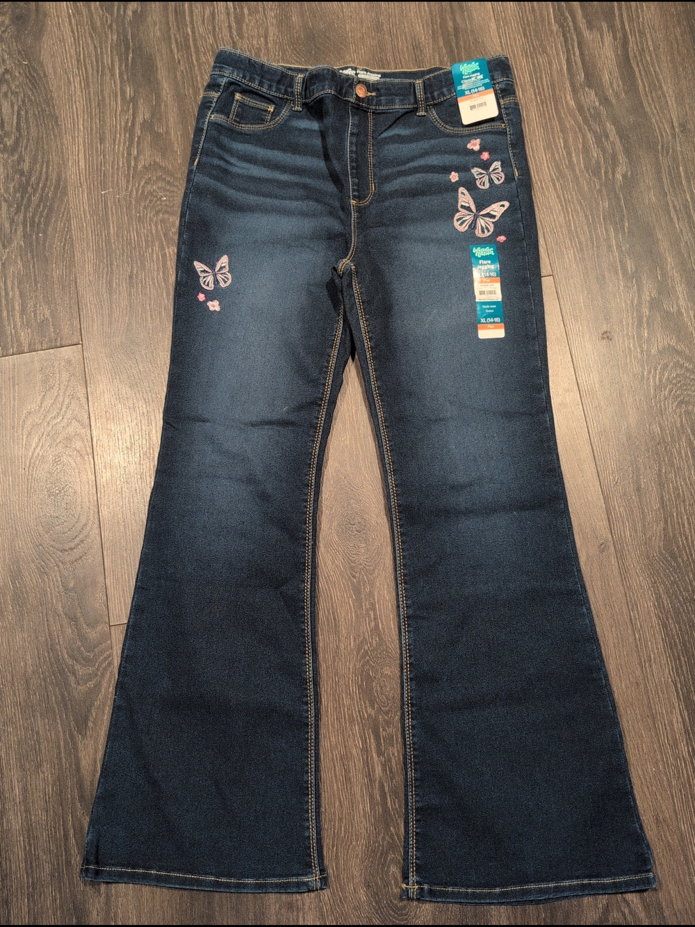 Wonder Nation Girls XL Plus (14-16)  Flare Jeggings Embroidered Flower Butterfly